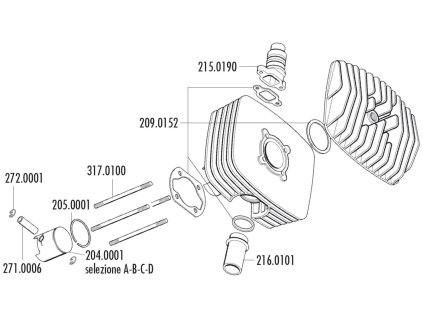 204.0001/B - Pístní sada Polini series 6000 80ccm 48mm (B), Fantic Motor Regolarita 50, Minarelli P4-P6