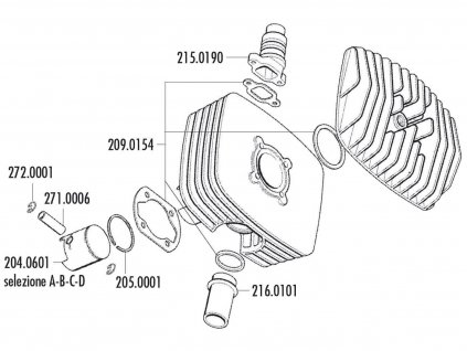 204.0601/B - Pístní sada Polini series 6000 80ccm 48mm (B), Zündapp Corsa 50