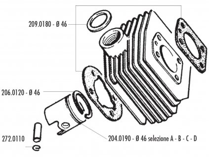 204.0190/B - Pístní sada Polini 70ccm 46mm (B), MBK AV-10, AV-51, 92GT, M16