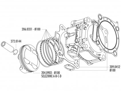 206.0331 - Sada pístních kroužků Polini 490ccm 100mm, Honda CRF 450 02-05