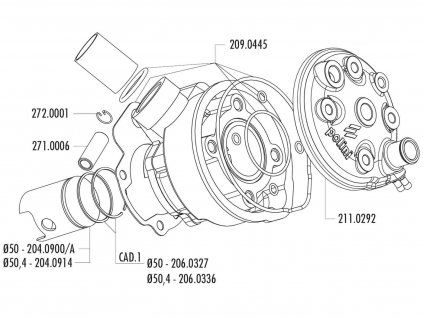 204.0914 - Pístní sada Polini sport 74ccm 50,4mm, Minarelli AM6