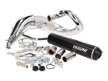 Výfuk Yasuni Cross ML MAX černá chrom, Aprilia RX, SX, Derbi Senda, Gilera (EBE, EBS, D50B)