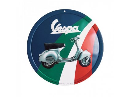 Plechová cedule Vespa "Tricolor" kulatá