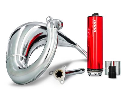 Výfuk VOCA Cross chrom 50/70cc červená koncovka, Sherco 50 SM-R, SE-R