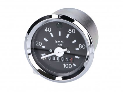 41732 - speedometer Pulsotronic 100km/h round shape 60mm w/ LED for Simson S50, S51, S53, S70, S83, KR51/1, KR51/2 Schwalbe, SR4-1 Spatz, SR4-2 Star, SR4-3 Sperber, SR4-4 Habicht