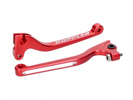 42877-RE - brake and clutch lever set Doppler CNC red for Derbi Senda, Gilera RCR, SMT -2010