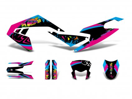 DK-43000 - decal set black-pink-blue matt for Aprilia RX50 2018- Euro4