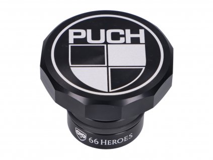 43886 - gas cap 66Heroes aluminum black w/ Puch logo for Puch Maxi S, N