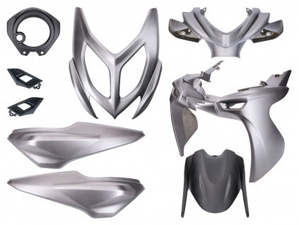 43309 - fairing kit black / grey, matt 9-piece for Yamaha Aerox, MBK Nitro 50cc 2013-