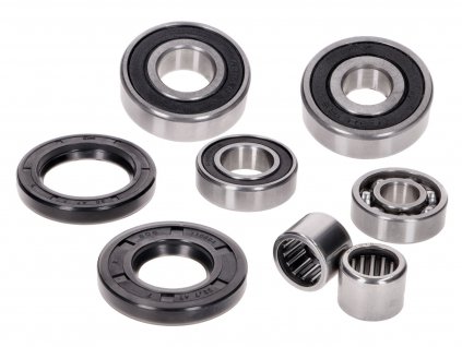 42787 - gearbox bearing set w/ oil seals for Piaggio 125-150cc 2-stroke Sfera, Skipper, Vespa ET4, M01, M04, M15 engine