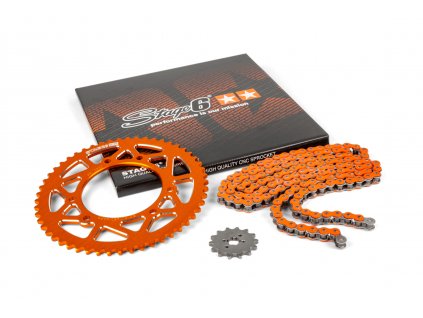 Řetězová sada 14x53 - 420 Stage6 alu CNC oranžová Derbi DRD Pro