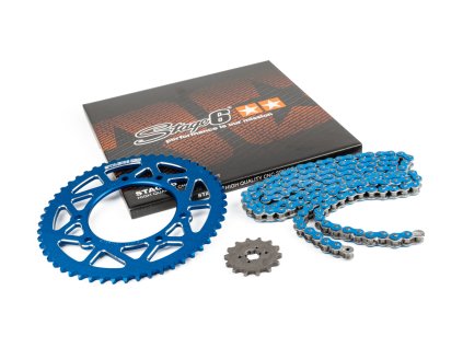Řetězová sada 13x53 - 420 Stage6 alu CNC modrá Derbi DRD Pro