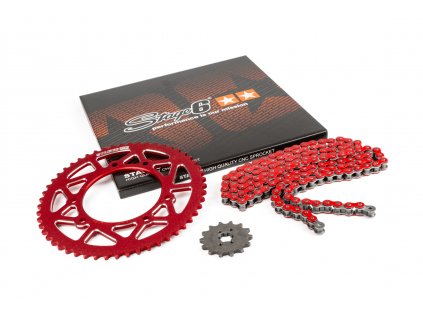 Řetězová sada 14x53 - 420 Stage6 alu CNC červená Derbi DRD Pro