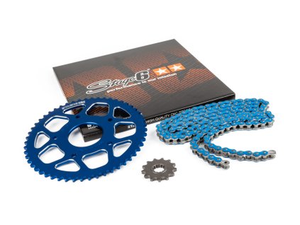 Řetězová sada 14x53 - 420 Stage6 alu CNC modrá Peugeot / Rieju