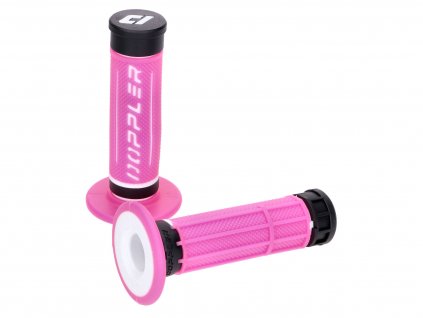 49406 - handlebar rubber grip set Doppler Grip 3D pink / white / black