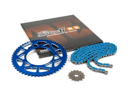 Řetězová sada 13x53 - 420 Stage6 alu CNC modrá Derbi Senda X-treme