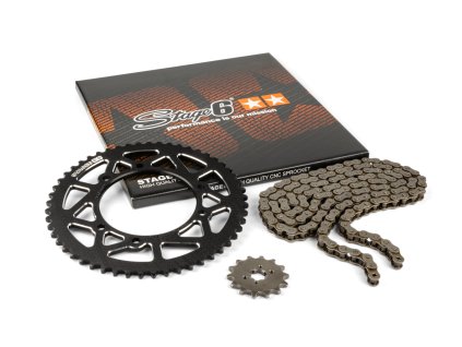 Řetězová sada 13x53 - 420 Stage6 alu CNC černá Derbi Senda X-treme