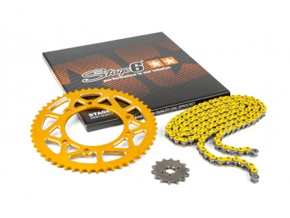 Řetězová sada 13x53 - 420 Stage6 alu CNC žlutá Derbi DRD Pro
