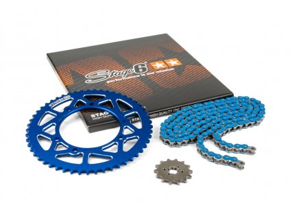 Řetězová sada 14x53 - 420 Stage6 alu CNC modrá Derbi Senda X-treme