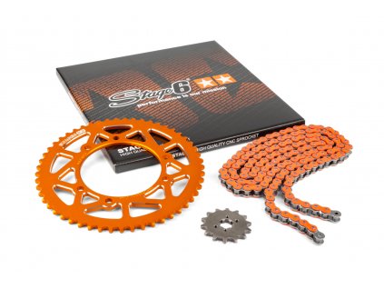 Řetězová sada 14x53 - 420 Stage6 alu CNC oranžová Derbi Senda X-treme