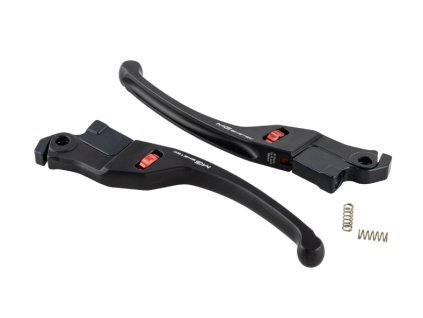 Sada nastavitelných CNC brzdových páček MG Biketec, dlouhé, černý elox s červenou, Vespa GTS / ​GTS Super 125 / ​300 ccm (2023-)