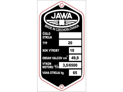 Výrobní štítek s nýty  JAWA 20