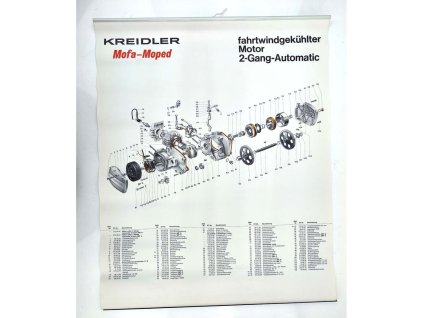 Poster exploded view Width approx. 600mm High 730mm for Kreidler MF MP, Flory