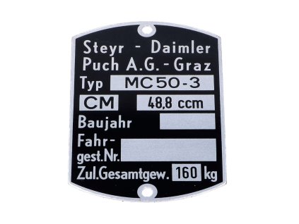 Nameplate blank 60x40mm for Puch, MC 50-3