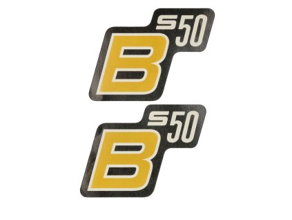 Lettering S50 B foil / sticker black-yellow-white 2 pieces for Simson S50