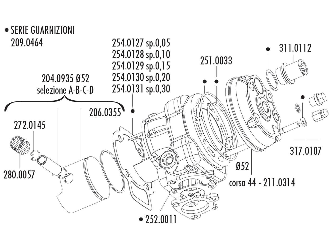 Hlava válce Polini racing Big Evolution 94ccm 52mm, Piaggio LC 211.0314