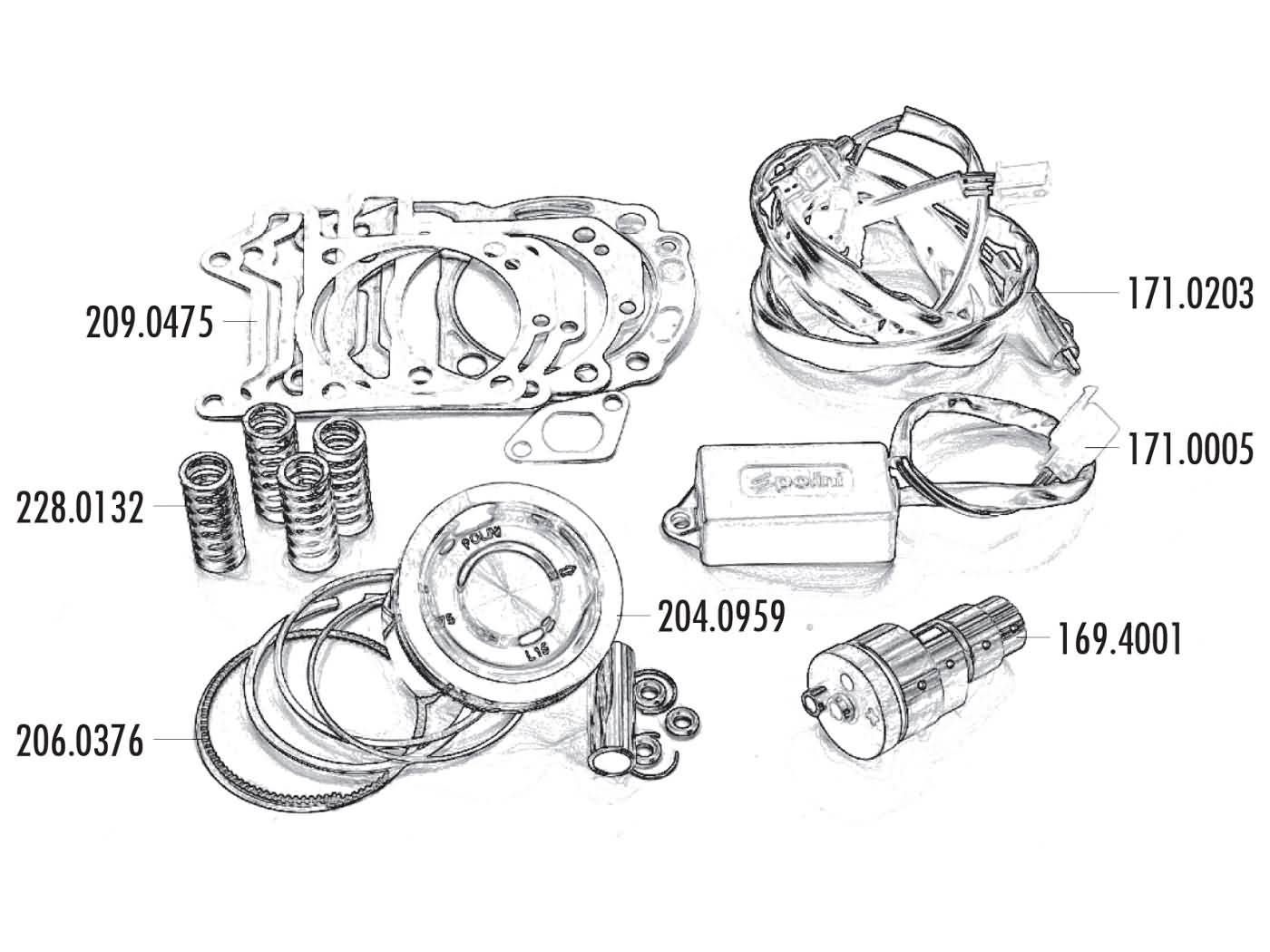 Sada těsnění válce Polini 300ccm 75mm, Piaggio 300ie 4T LC Quasar 209.0475