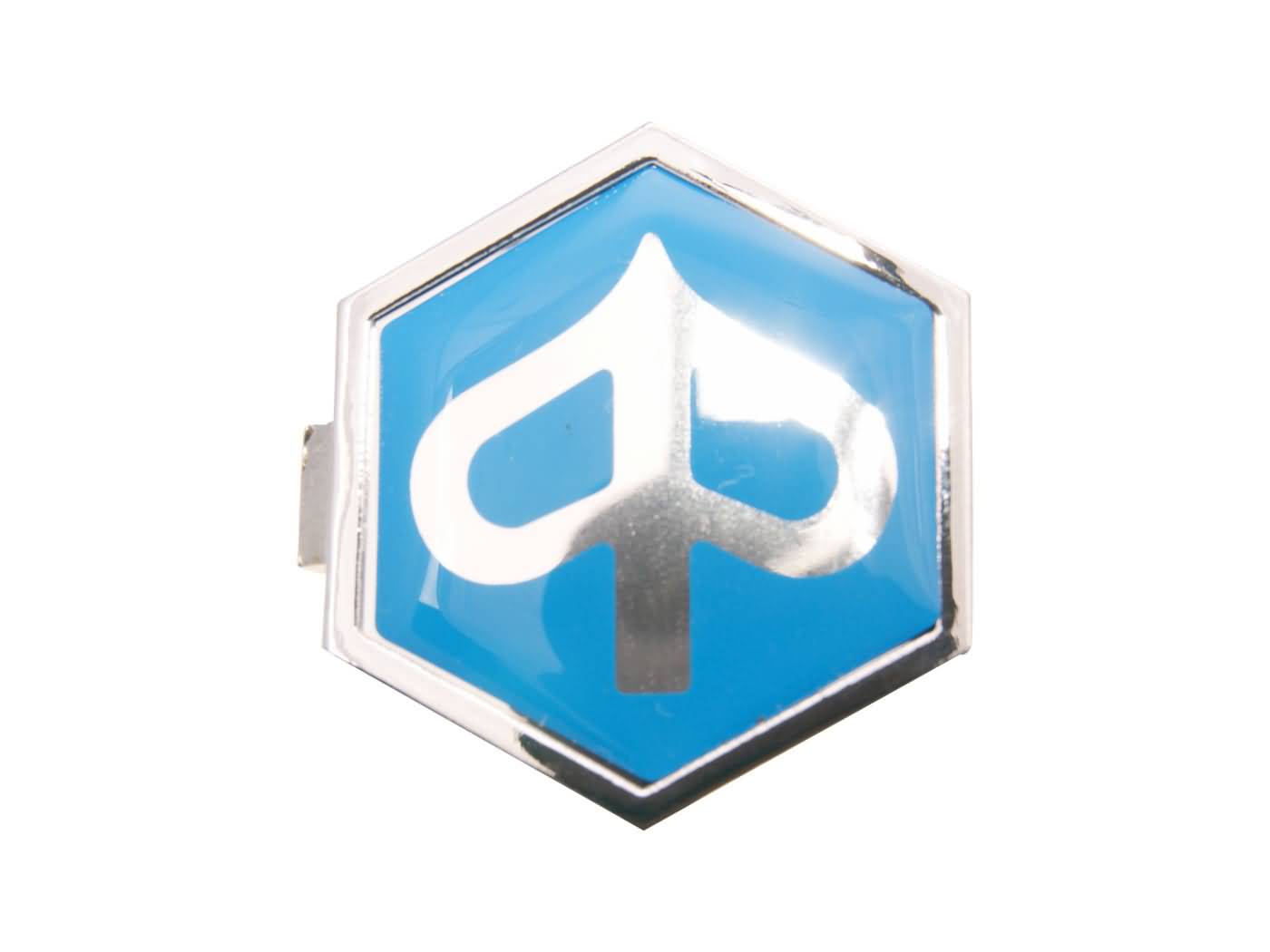 CIF Značka Piaggio šetiúhelník 32x37mm k zacvaknutí, modrá / stříbrná 36366