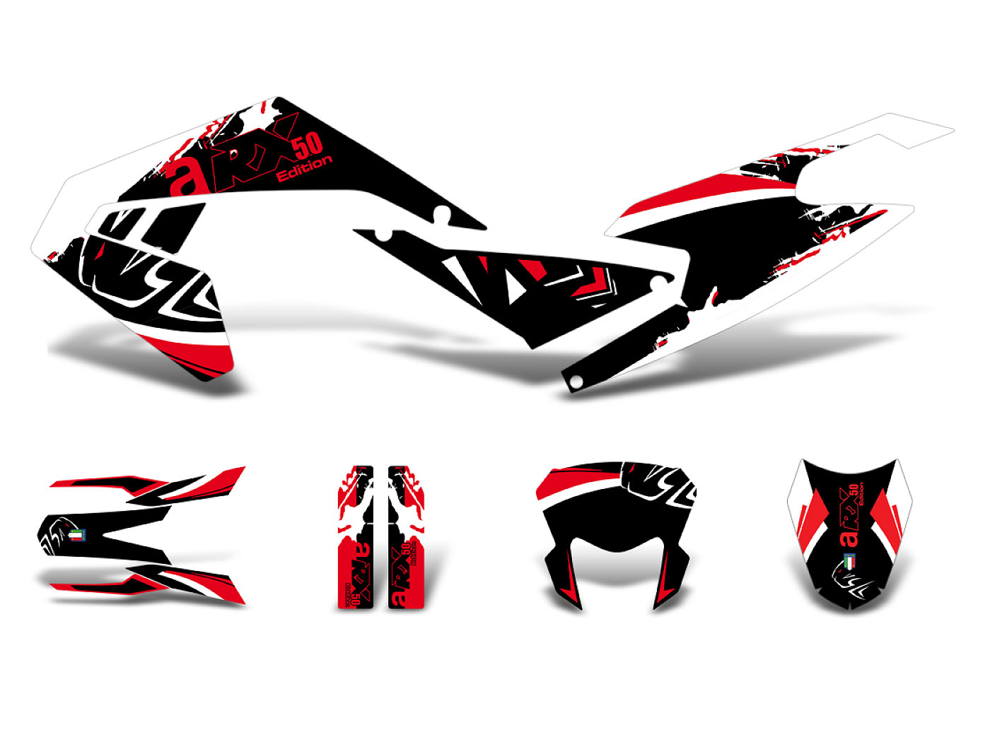 Diverse / Import Sada polepů černo-bílo-červená matná, Aprilia RX 50 2018- Euro4 DK-42995