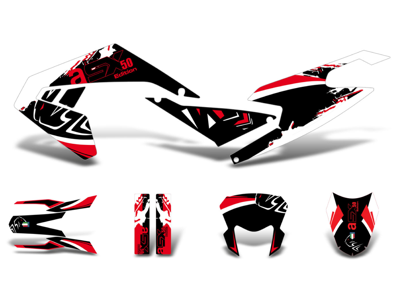 Diverse / Import Sada polepů černo-bílo-červená matná, Aprilia SX50 2018- Euro4 DK-42996