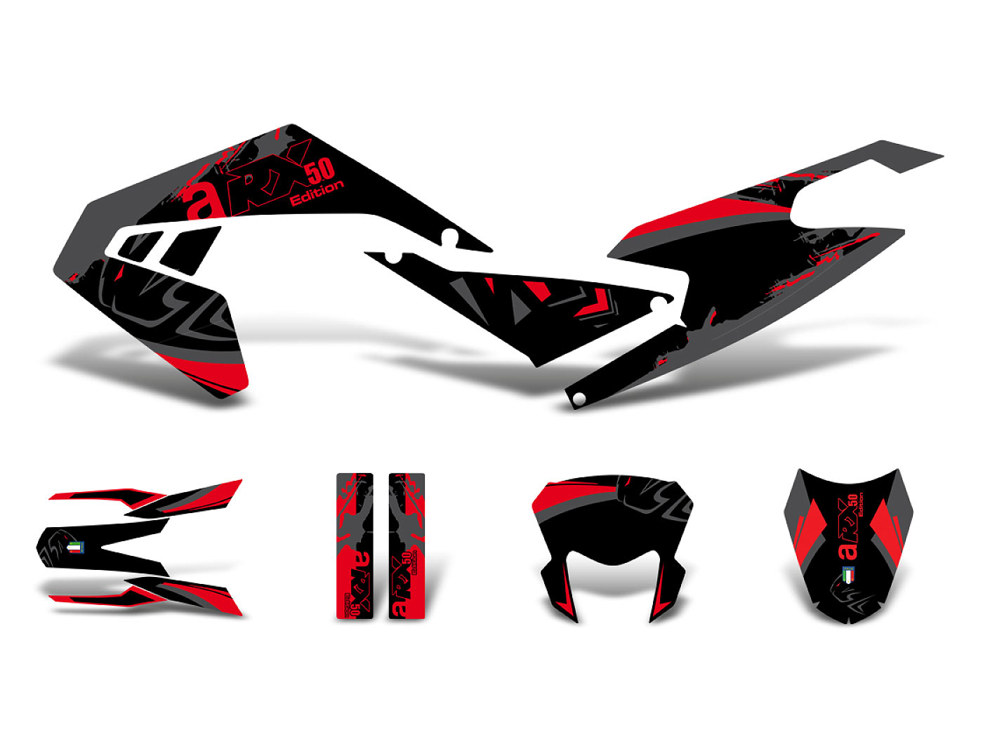 Diverse / Import Sada polepů černo-červeno-šedá matná, Aprilia RX 50 2018- Euro4 DK-43004
