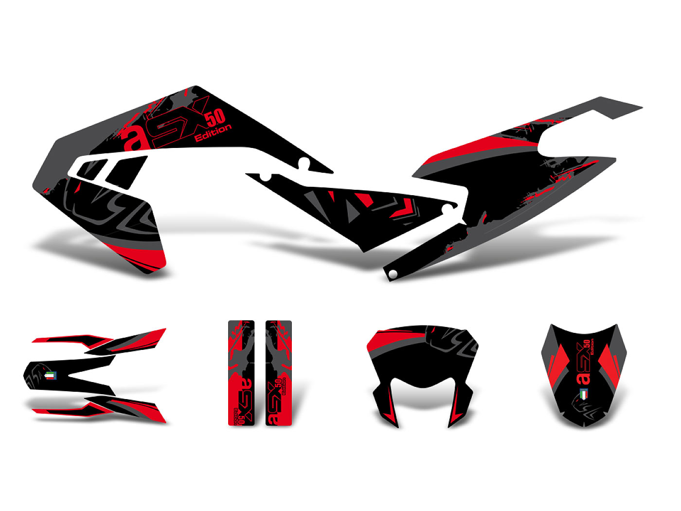 Diverse / Import Sada polepů černo-červeno-šedá matná, Aprilia SX50 2018- Euro4 DK-43003