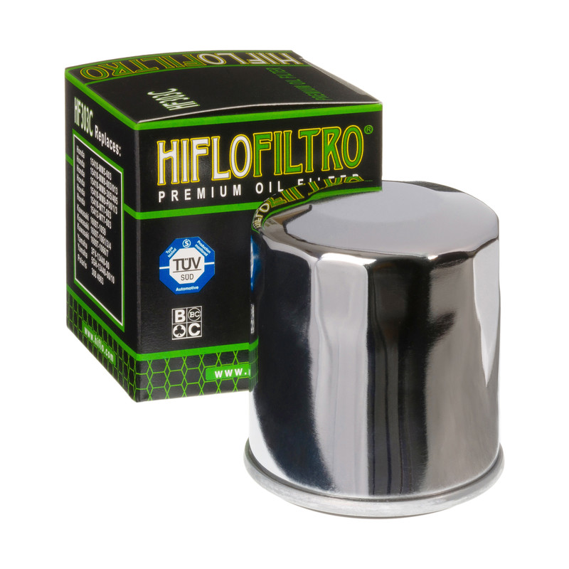 Levně Olejový filtr Hiflofiltro, chrom, Honda, Yamaha, Kawasaki HF303C