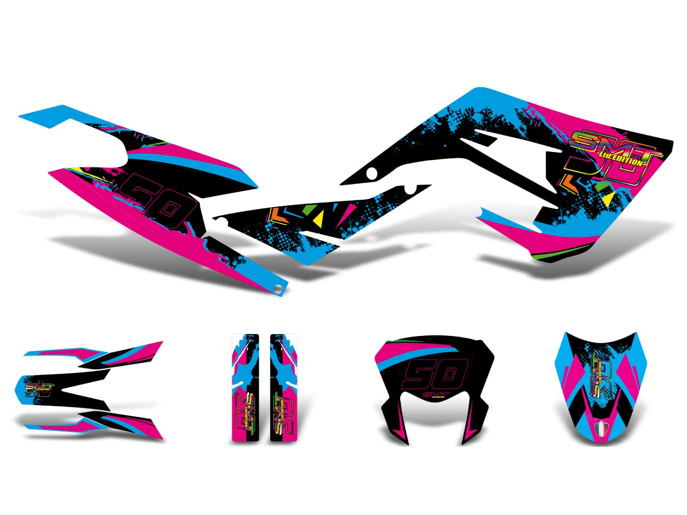 Diverse / Import Sada polepů černo-růžovo-modrá lesklá, Gilera SMT 50 2018- DK-43754