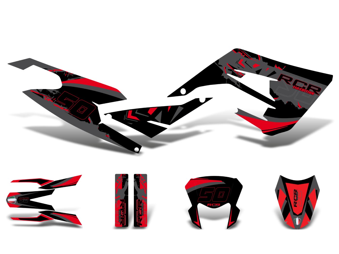 Diverse / Import Sada polepů černo-červeno-šedá lesklá, Gilera RCR 50 18-20 E4 (D50B) ZAPKKA00 DK-43746