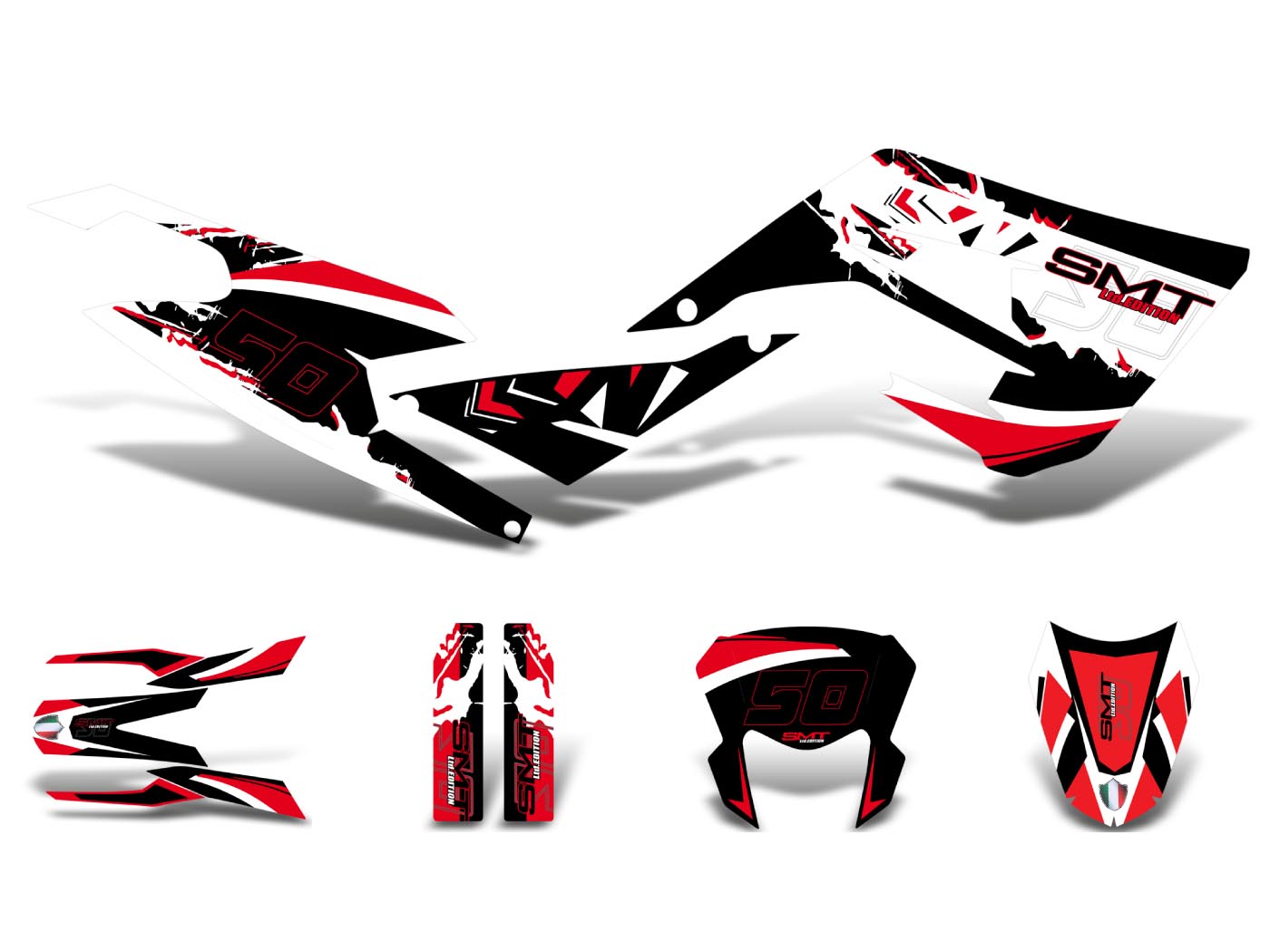 Diverse / Import Sada polepů černo-bílo-červená matná, Gilera SMT 50 2018- DK-43743