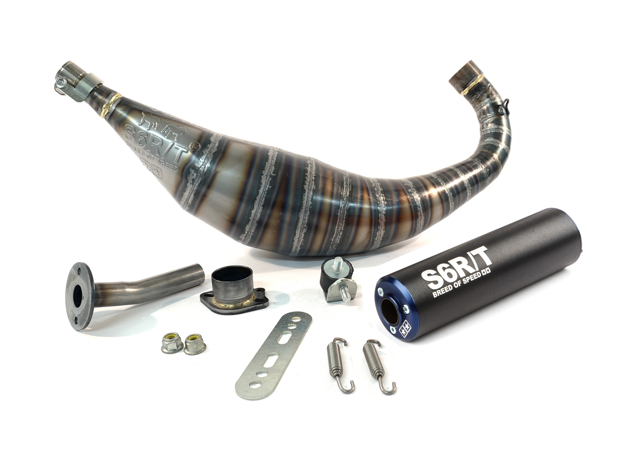 Výfuk Stage6 R/T 90 - 100ccm CNC modro - černý Derbi