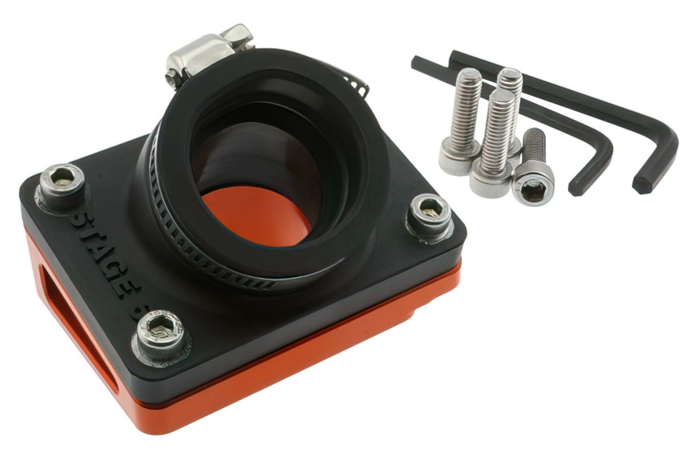 Podložka sání s přírubou Stage6 R/T 28mm Piaggio / Peugeot horizontal, oranžová