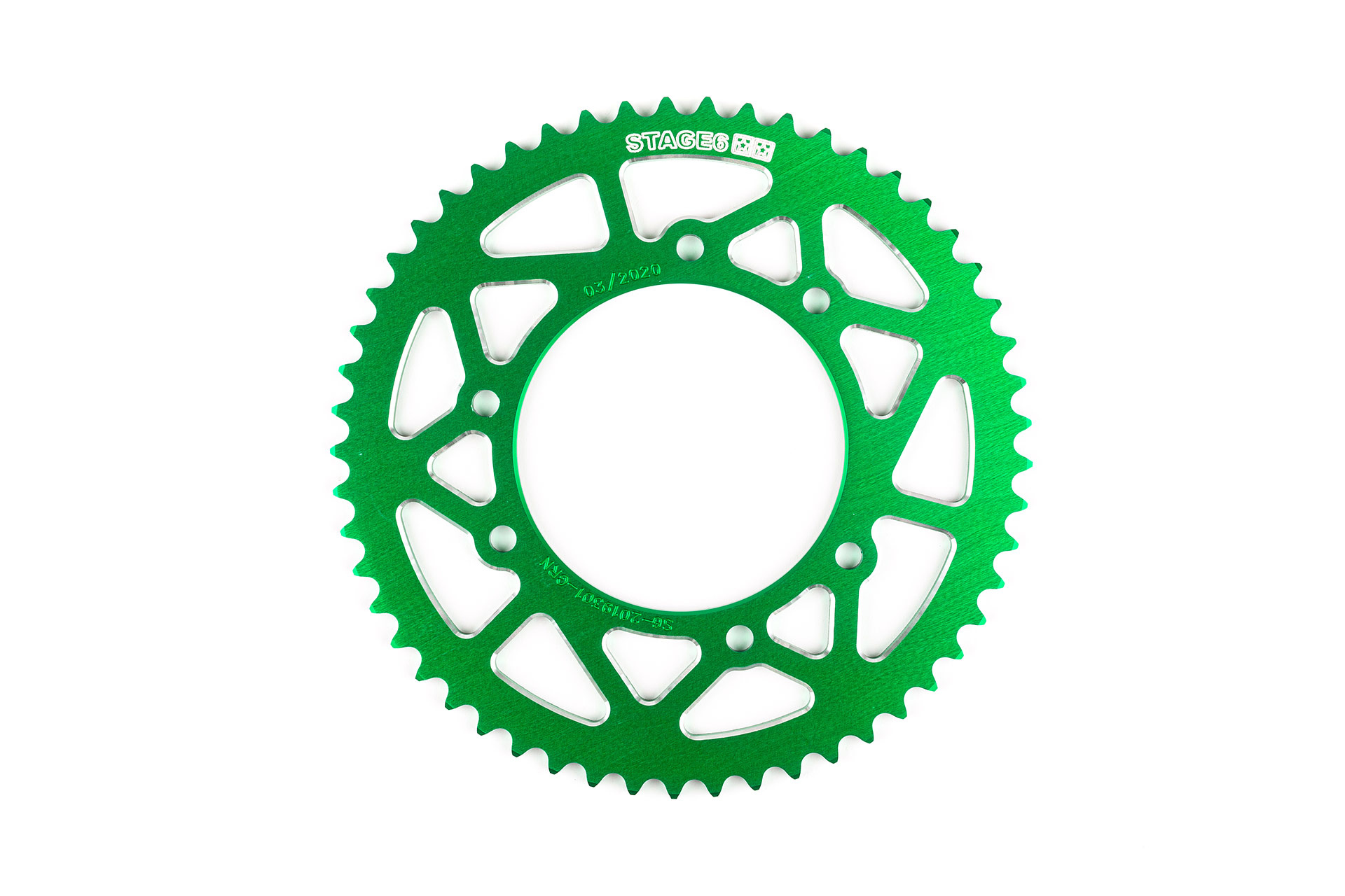 Rozeta 53 zubů - 420 Stage6 alu CNC zelená Derbi Senda DRD Pro / Racing