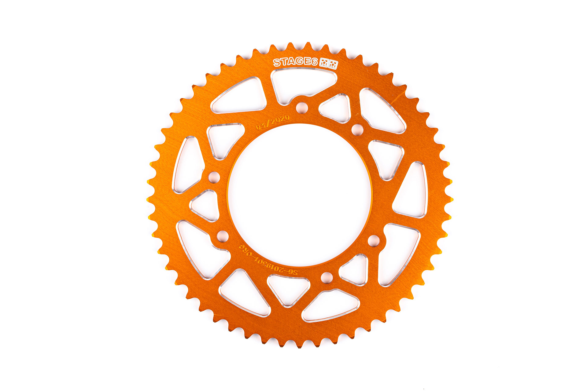 Rozeta 53 zubů - 420 Stage6 alu CNC oranžová Derbi Senda DRD Pro / Racing