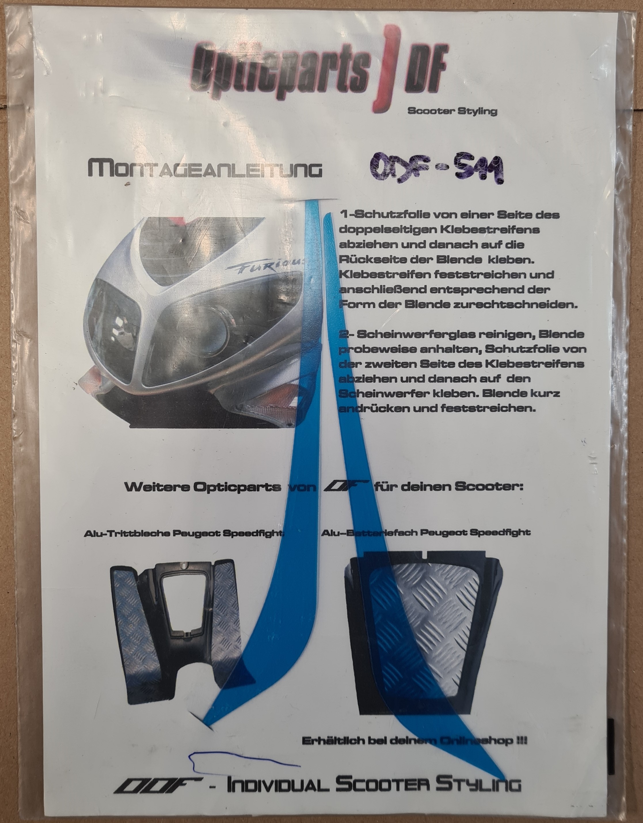 Opticparts DF Mračítka ODF, Peugeot Speedfight 1, 2 modré ODF-511