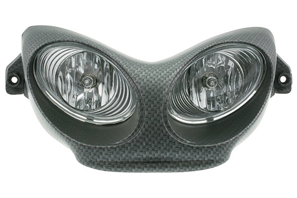 STR8 Přední světlo s dvojitou optikou 55W, karbon, Yamaha Aerox, MBK Nitro