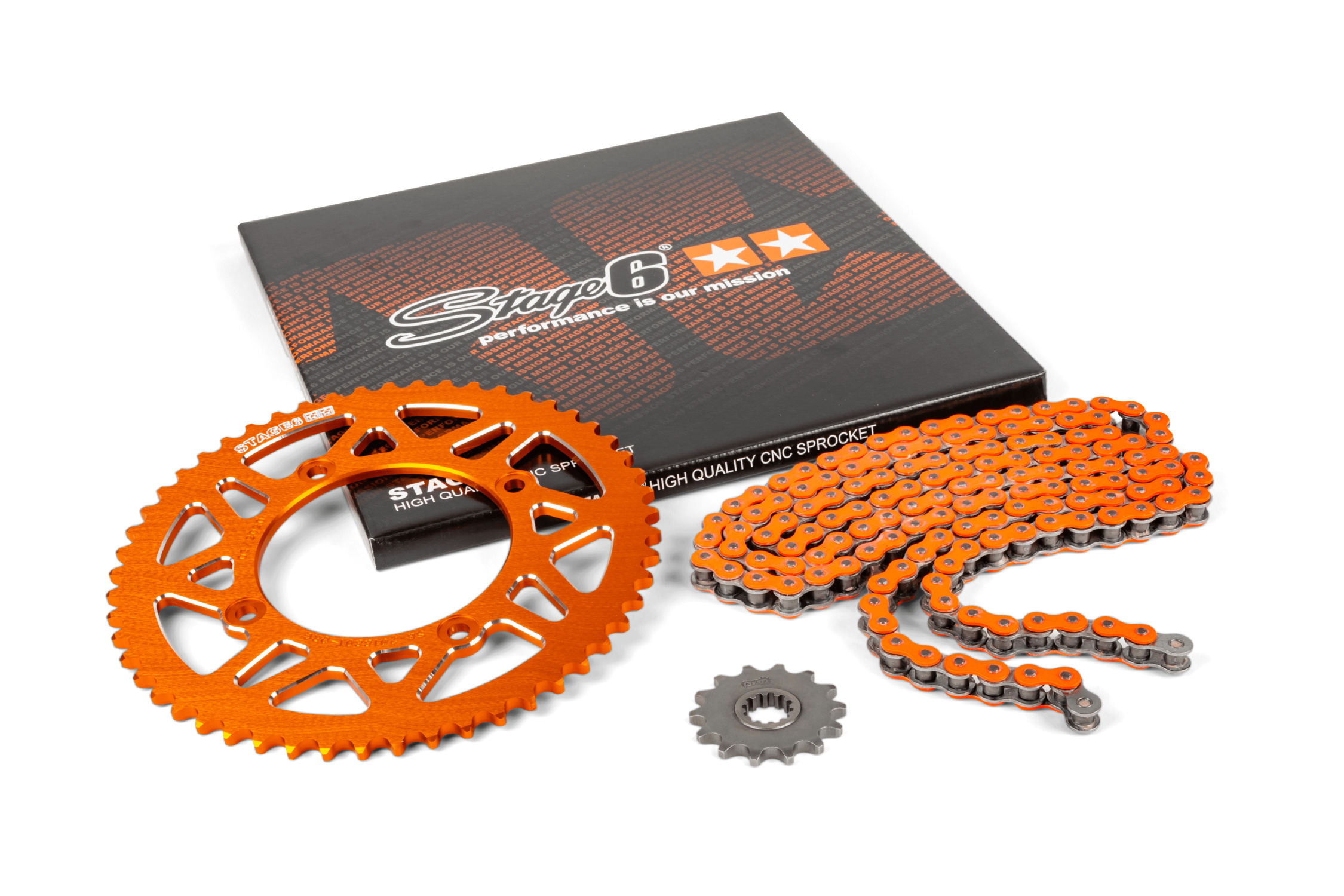 Řetězová sada 14x53 - 420 Stage6 alu CNC oranžová Beta RR