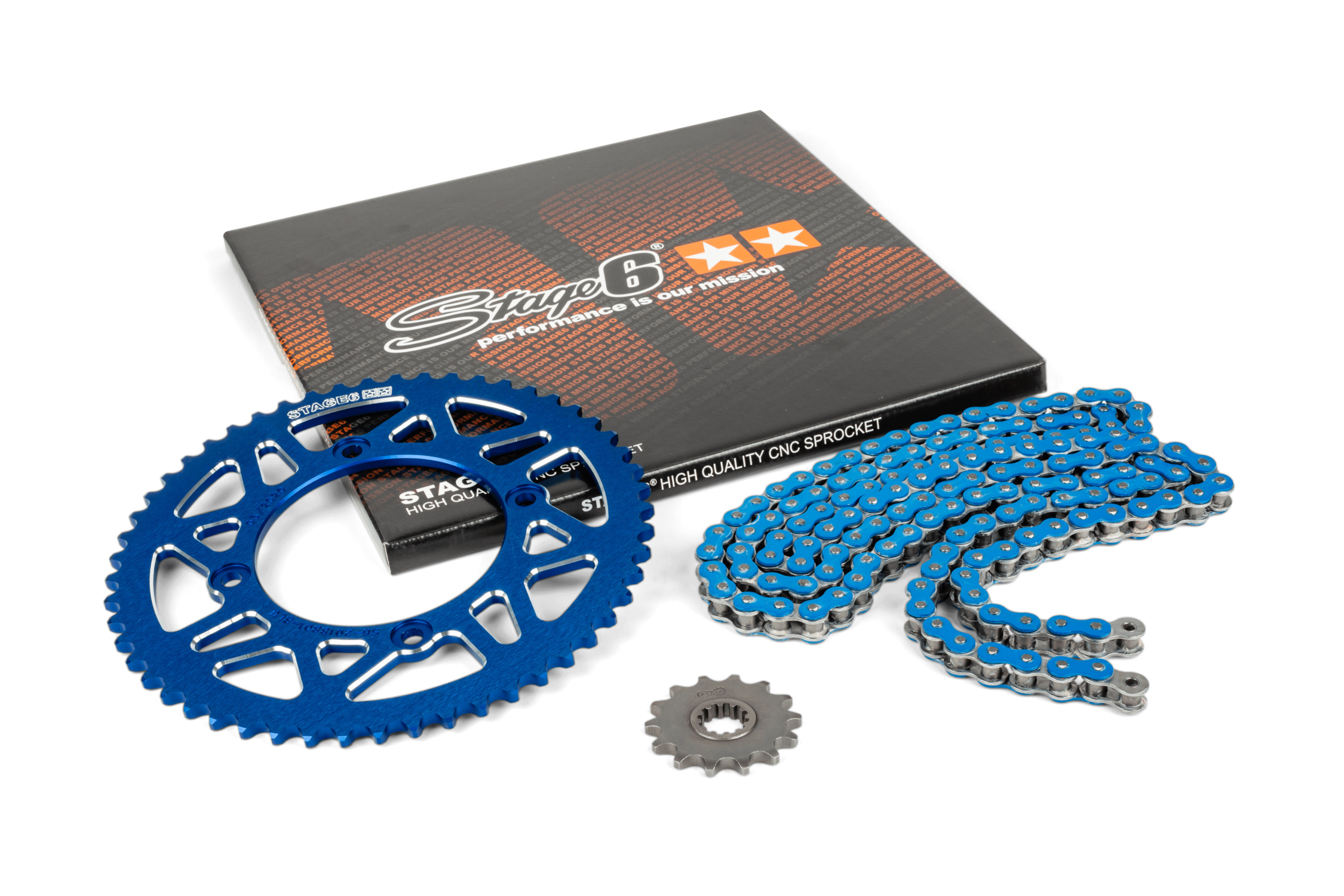 Řetězová sada 14x53 - 420 Stage6 alu CNC modrá Beta RR