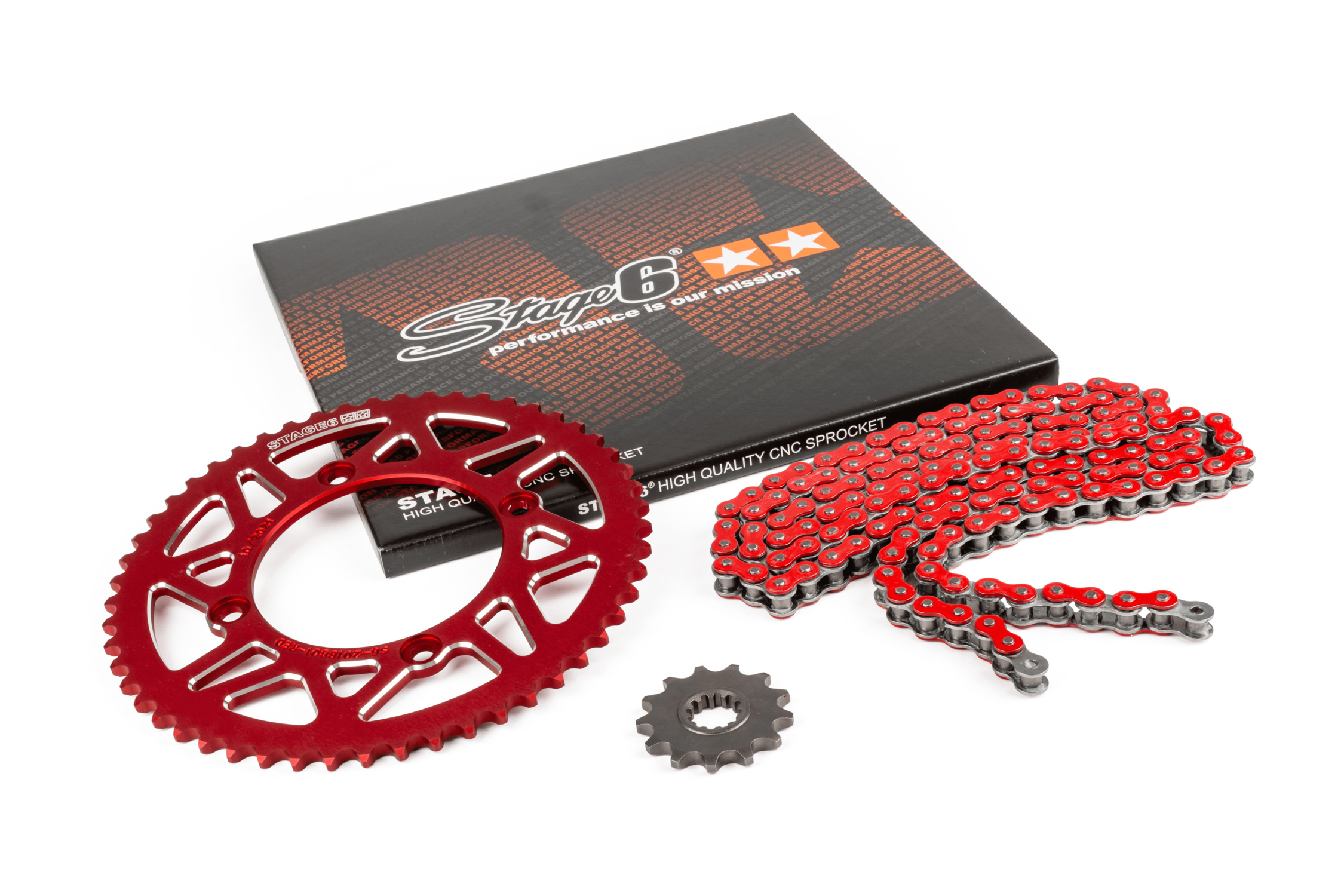 Řetězová sada 14x53 - 420 Stage6 alu CNC červená Beta RR