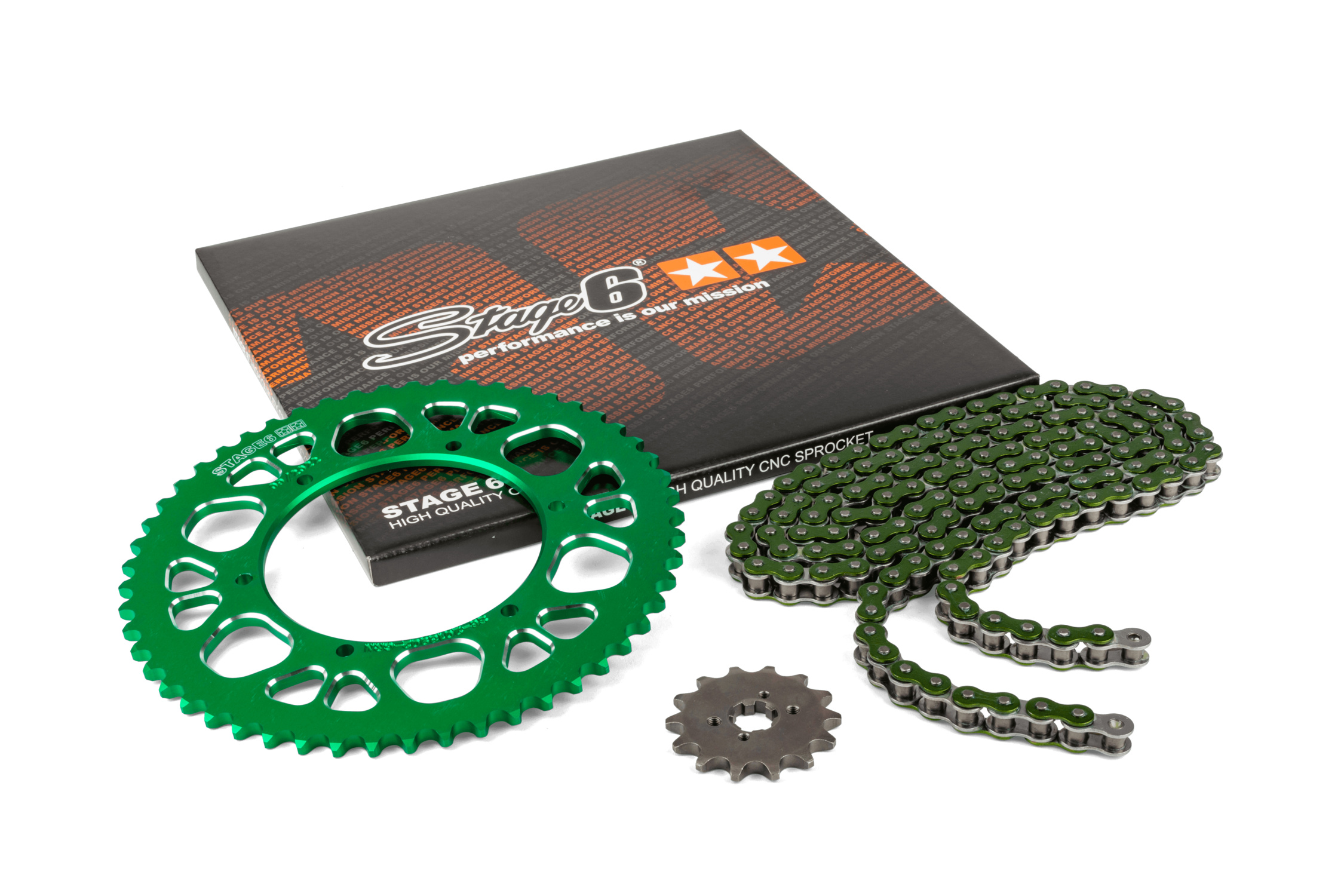 Řetězová sada 13x53 - 420 Stage6 alu CNC zelená Aprilia SX 50